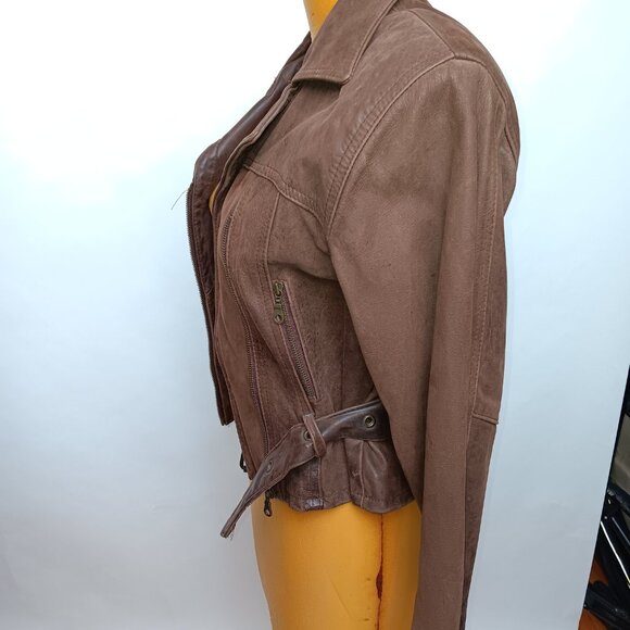 Vintage Genuine Leather Motorcycle Bomber Coat brown Jacket Women’s Medium 90s - Picture 2 of 16